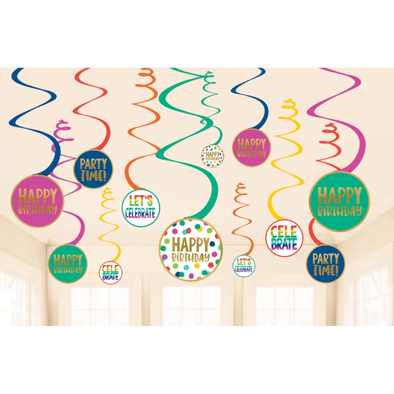 Hanging Decorations - Happy Dots Spiral Swirls HB  - Pack of 12