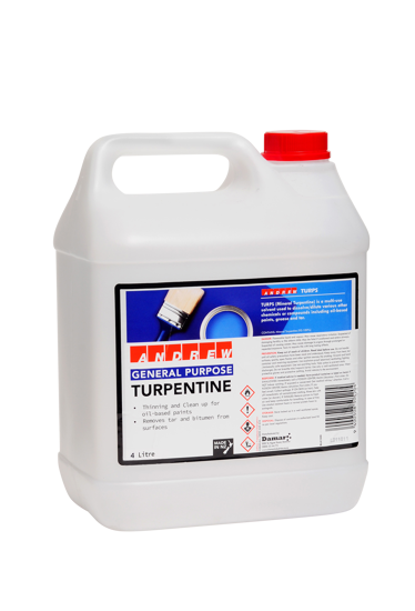 4L container of Andrew Mineral Turpentine, an all-purpose solvent for thinning paints and cleaning tools for DIY and professional use.