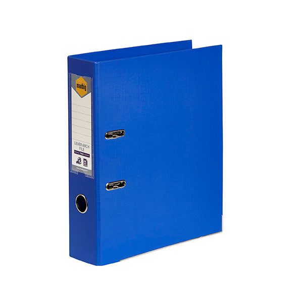 Bright marine lever arch file with a sturdy locking mechanism, holds up to 375 A4 sheets for organized office filing.