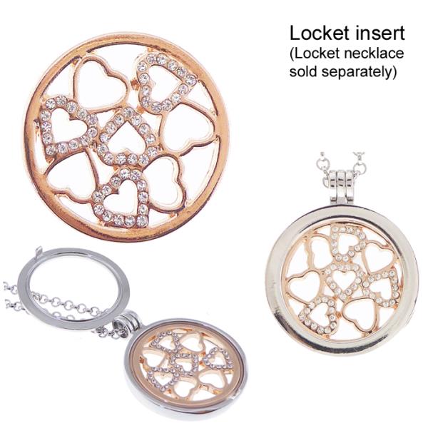 Rose gold plated heart locket insert adorned with diamantes, perfect for personalizing your cherished memories.