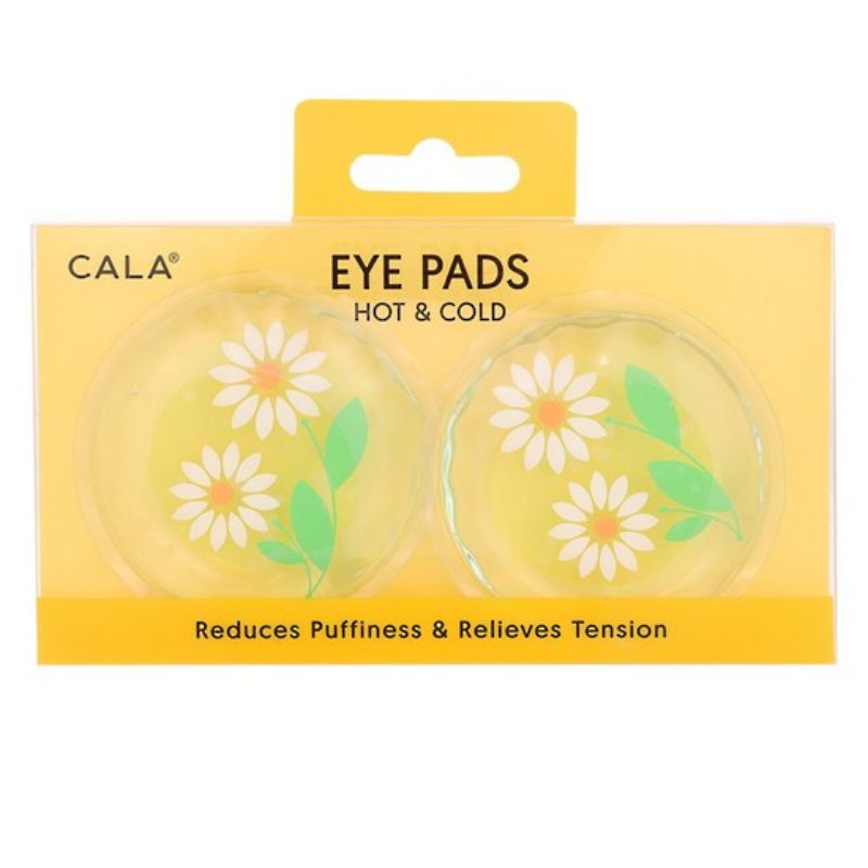 Hot and cold eye pads with a daisy print for soothing relief from tired eyes, puffiness, and tension headaches.