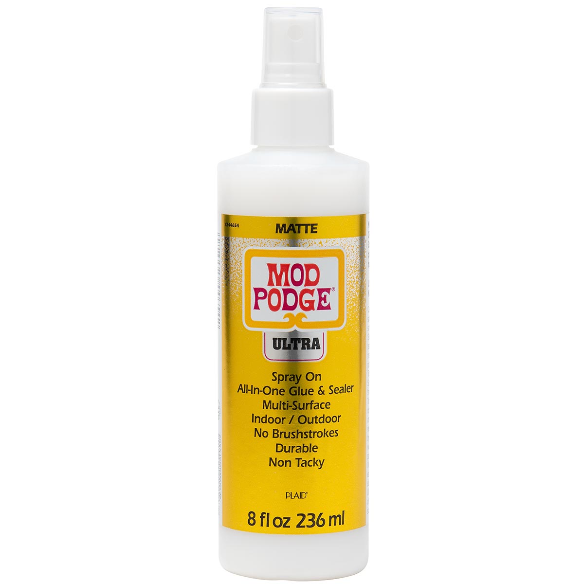 Mod Podge Ultra Matte 8oz bottle, a non-toxic all-in-one glue and sealer for various crafting projects with a quick-drying formula.