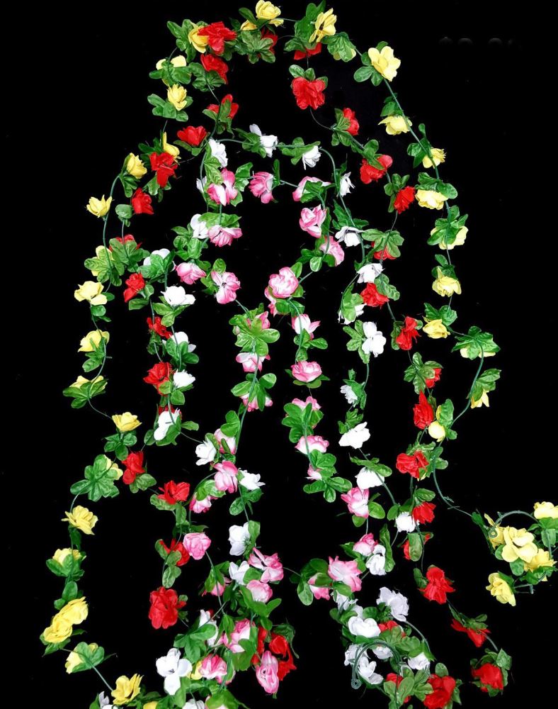 Vibrant 2.3m yellow rose garland, perfect for home decor and special events, reusable and lifelike floral accent.