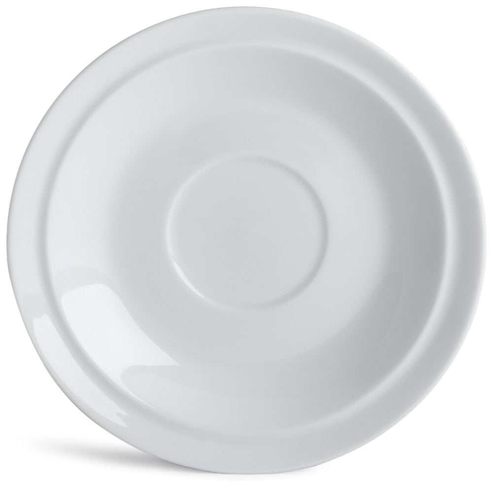 Set of 6 premium white glazed porcelain saucer plates, perfect for home or hospitality use, microwave and dishwasher safe.