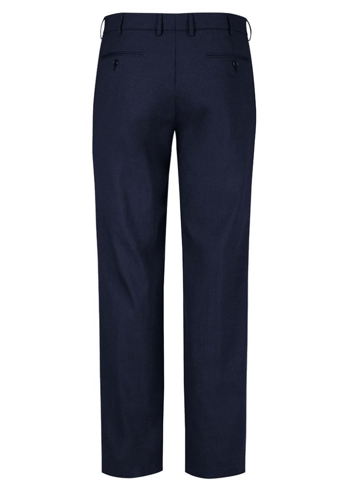 Men's navy one pleat pant with a comfortable waistband, secure pockets, and a sophisticated design for versatile styling.