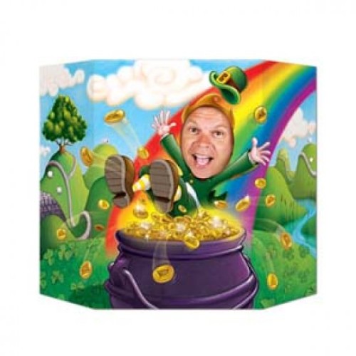 Lifesized cardboard leprechaun photo prop, measuring 94cm x 64cm, ideal for festive photo opportunities.