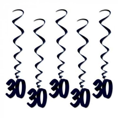 Black swirling decoration whirls for elegant 30th birthday celebrations, perfect for enhancing party ambiance. Pack of 30.
