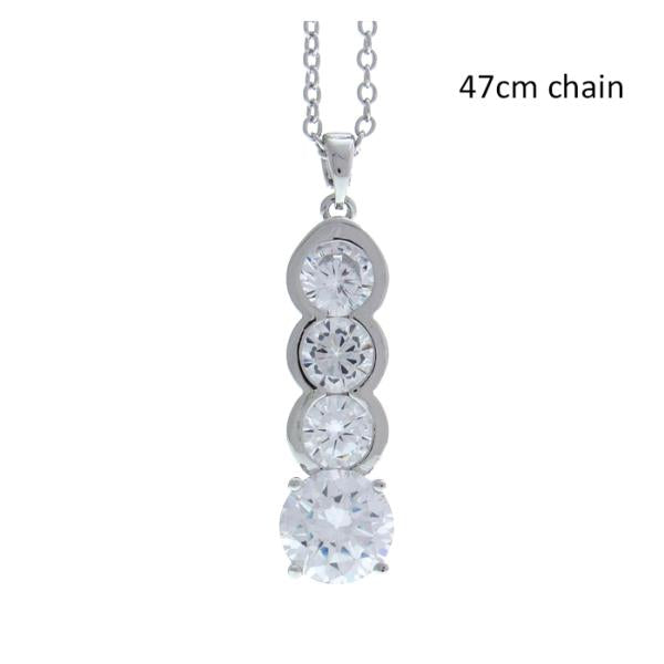 Elegant necklace featuring four beautifully cut crystals encircled in silver, measuring 46cm for versatile styling.