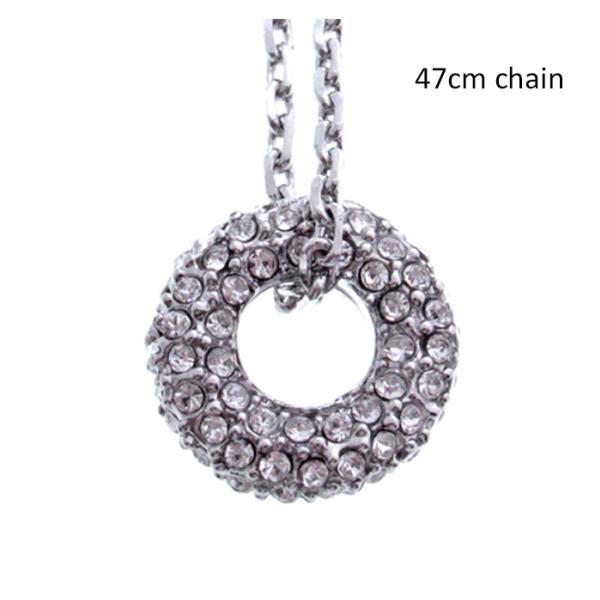 Silver-plated crystal circle pendant necklace on a 46cm chain, perfect for layering or wearing solo.