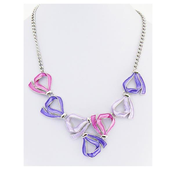 Vibrant fuchsia necklace featuring intertwined light and dark purple ribbons, adjustable length for versatile styling.
