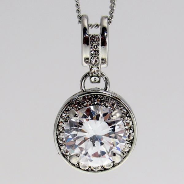 Elegant necklace featuring a single clear CZ crystal with a diamante bale, versatile length of 46cm plus extension.