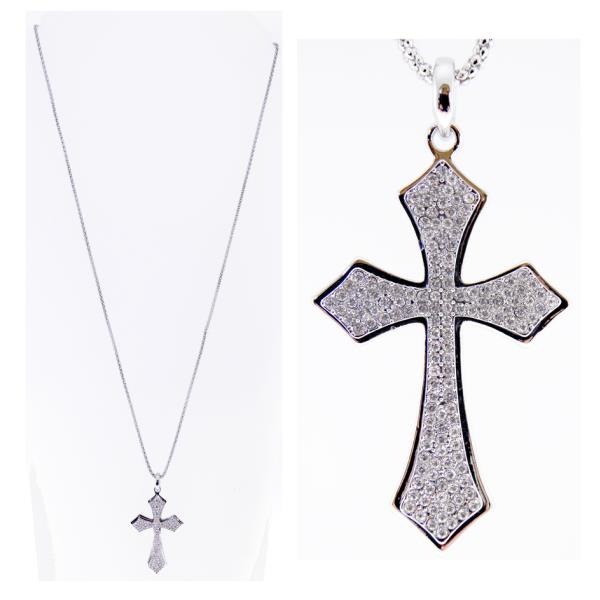 Cross necklace with 6cm pendant adorned with clear crystals, suspended on an 80cm chain, perfect for any occasion.