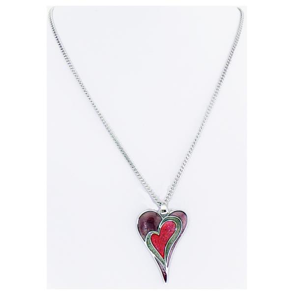 Dark/light red heart necklace with enamelled pendant, 46cm chain, perfect for expressing love and style.