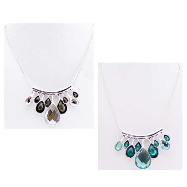 Set of two aqua crystal teardrop necklaces with enamel accents, measuring 46cm, perfect for stylish layering or solo wear.