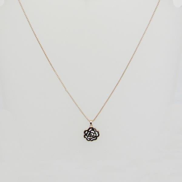 Outline Rose Necklace in rose gold, featuring a delicate rose outline design, adjustable 48cm chain for versatile elegance.