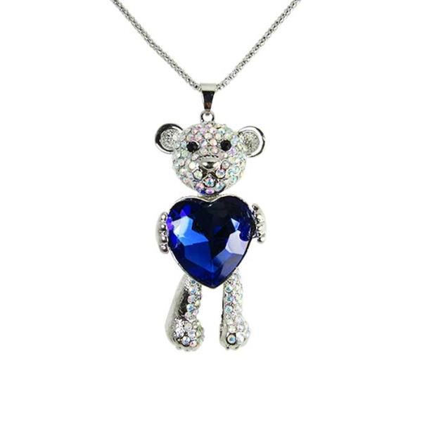 Jax Crystal Heart Bear Necklace with sparkling bear pendant, 70 cm adjustable chain, perfect for elegant or playful looks.