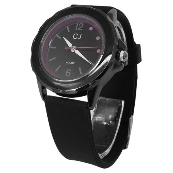 Purple Black Satin Watch featuring a sleek silicone band, 33 mm diameter, stainless steel back, and reliable Seiko movement.