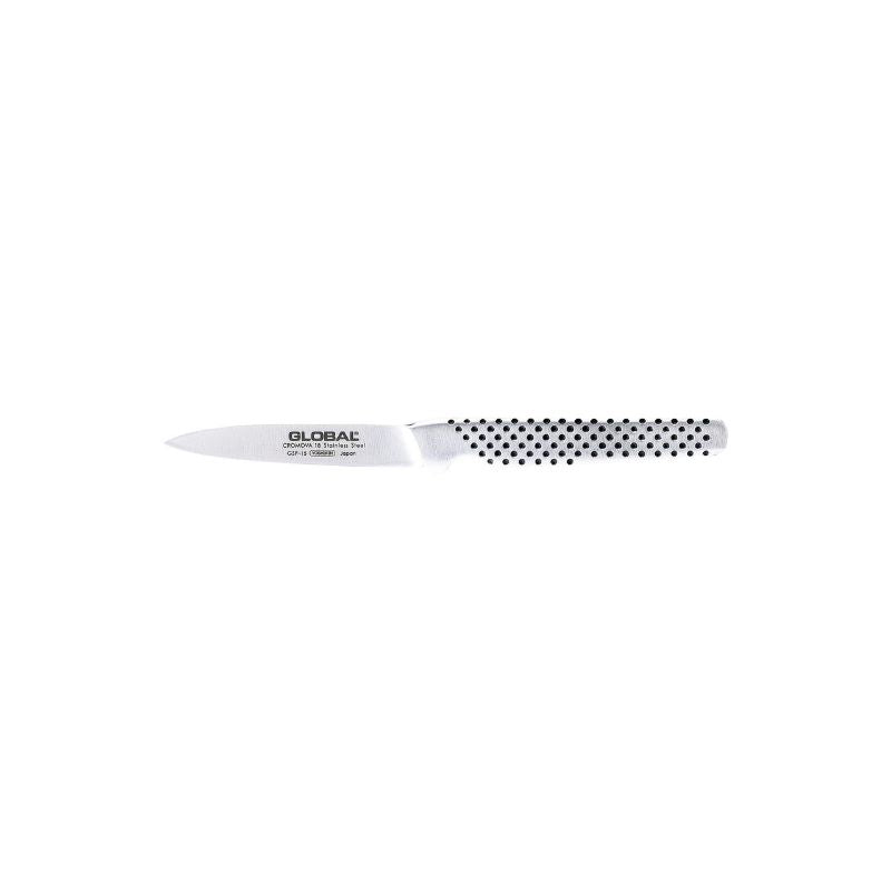 Global Classic 8cm peeling knife with sharp stainless steel blade, ergonomic design for precision in fruit and vegetable preparation.