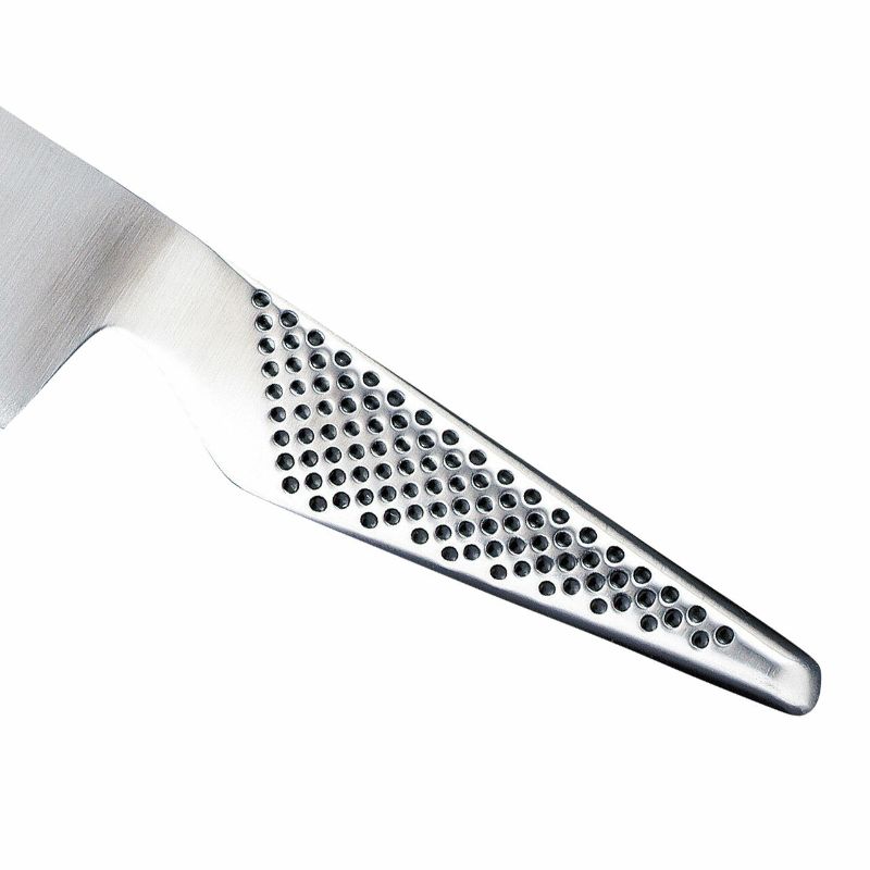 Alt text: Global Classic 14cm Vegetable Knife featuring a flat blade for precise vegetable chopping, made from durable CROMOVA 18 stainless steel.