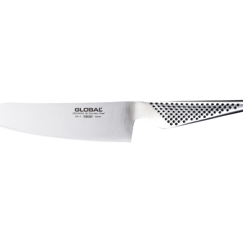 14cm Global Classic Vegetable Knife featuring a unique flat blade for precise chopping and ergonomic design for comfort.