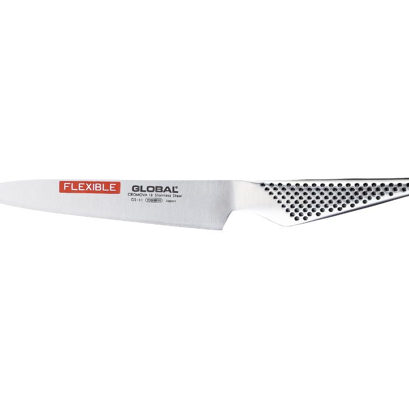 Global Classic 15cm flexible utility knife with CROMOVA 18 stainless steel blade for precise slicing and durability.