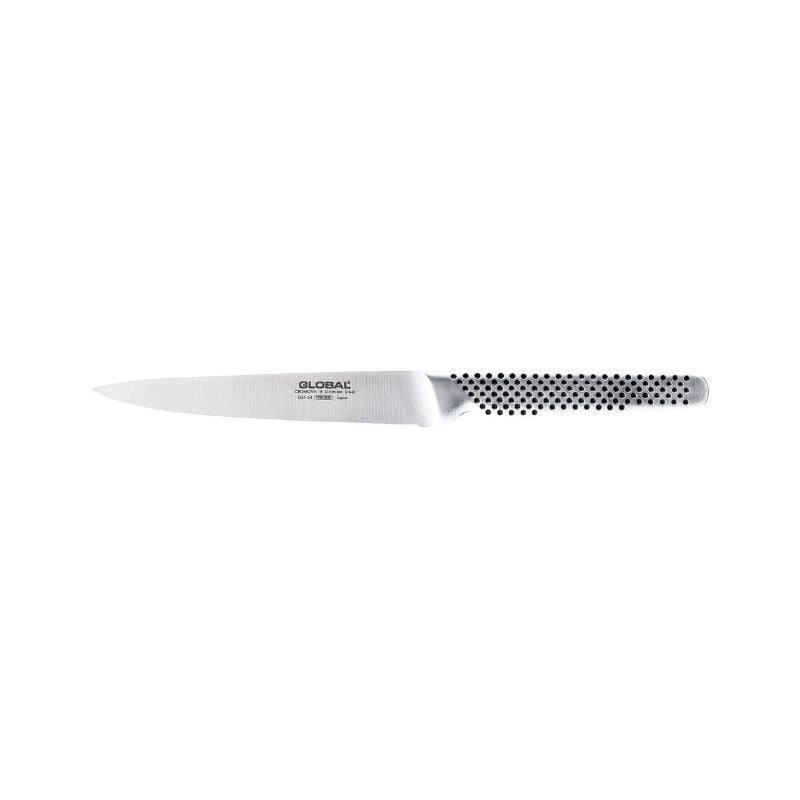 Universal Knife - Global Classic (15cm) featuring forged stainless steel, 15-degree edge, perfect for precise cuts and durability.