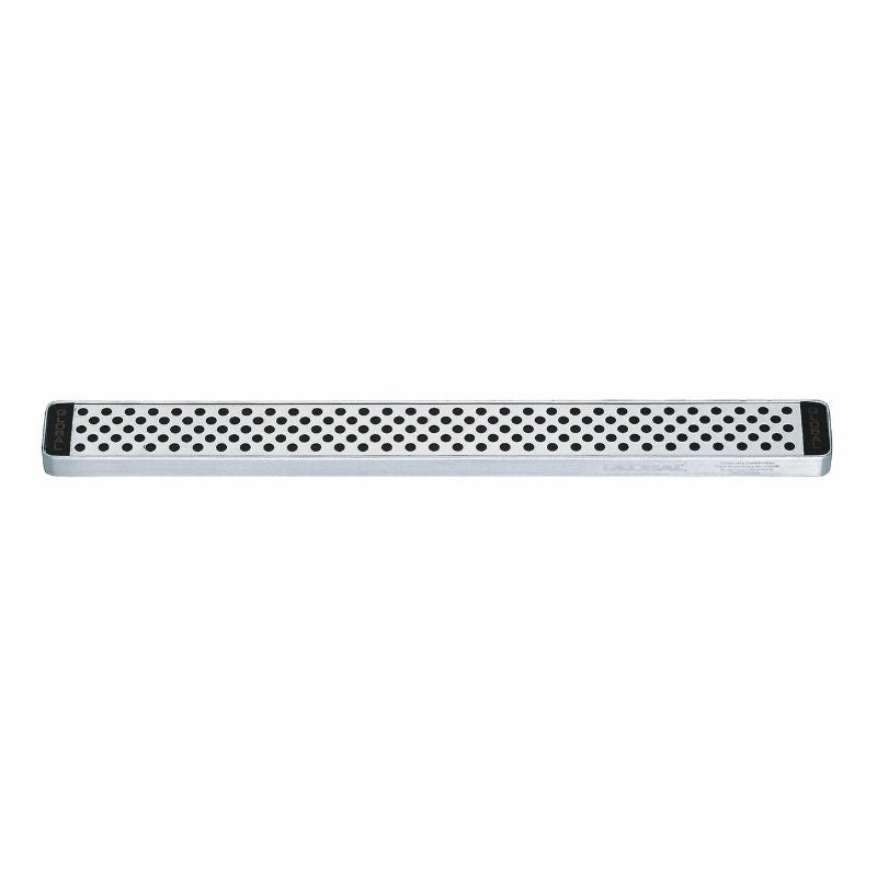 Stylish 51cm stainless steel wall magnetic knife rack with signature dot pattern, securely holds knives and saves counter space.
