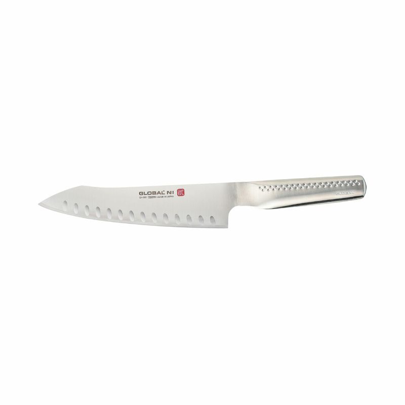 Global NI Oriental Fluted Cook's Knife (20cm) - versatile stainless steel knife with fluted blade for efficient cutting and precision.