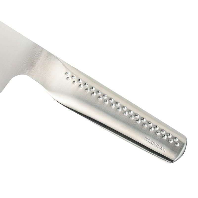 Global NI Oriental Fluted Cook's Knife (20cm) with a razor-sharp CROMOVA stainless steel blade designed for versatile cutting.