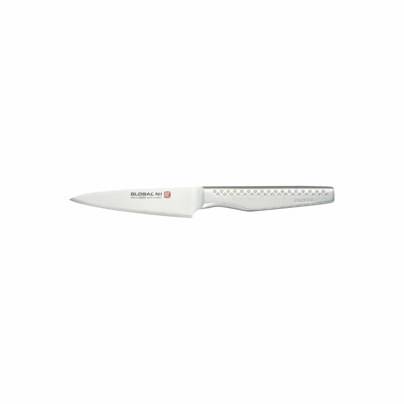 Global NI 11cm paring/vegetable knife with CROMOVA 18 steel, ideal for precise cuts, featuring a comfortable handle design.
