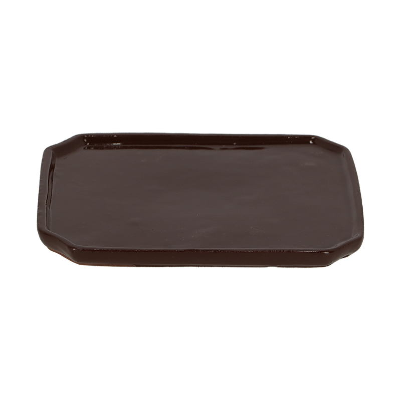 Rectangular large bonsai saucer set of 2, 25 x 21 x 2cm, promotes drainage and protects surfaces for healthy bonsai growth.