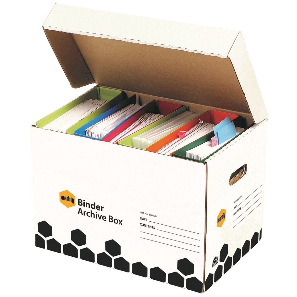 Durable Marbig Archive Box Binder designed for organized document storage with easy labeling and a sleek appearance.
