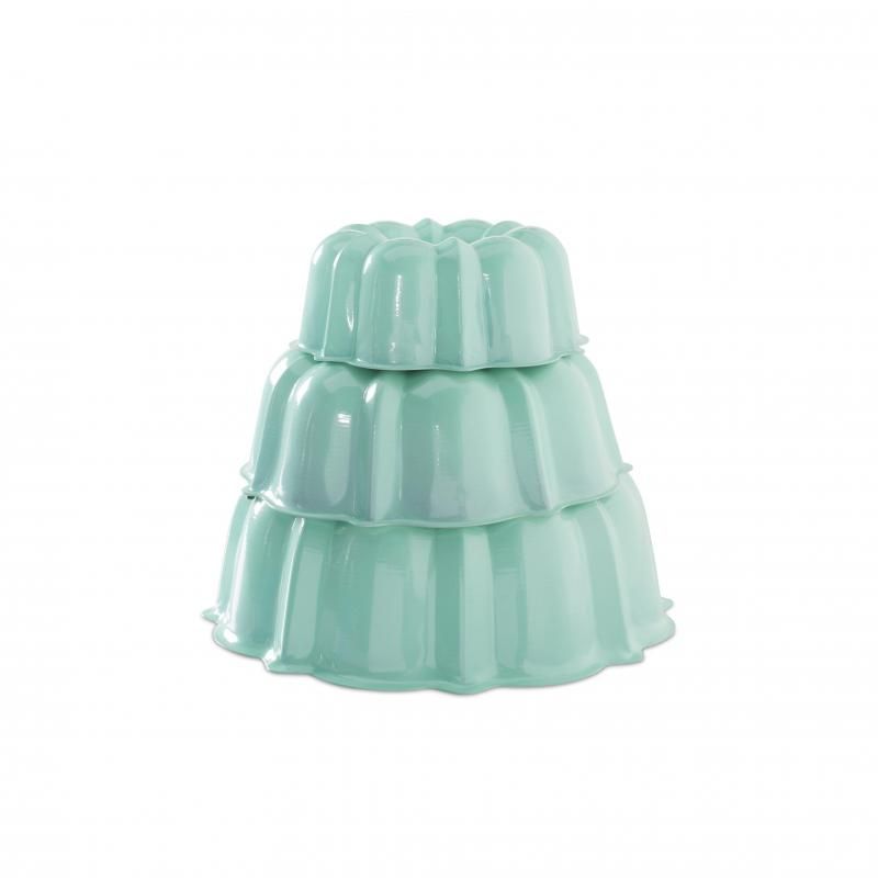 Nordic Ware Tiered Bundt® 3 Piece Set in mint—features 12-cup, 6-cup, and 3-cup pans for elegant layered cakes.