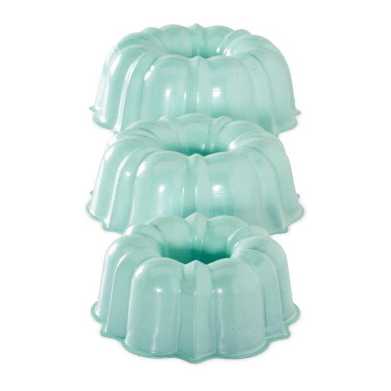 Nordic Ware Mint Tiered Bundt Set of 3 pans for stunning multi-tiered cakes, perfect for any celebration or occasion.
