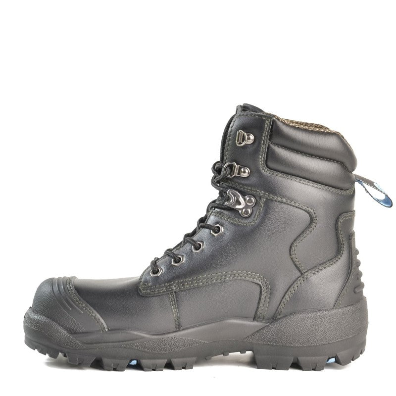 Safety Boot Bata Longreach Black Leather with steel toecap, D30 impact protection, and external scuff cap, Size 9.