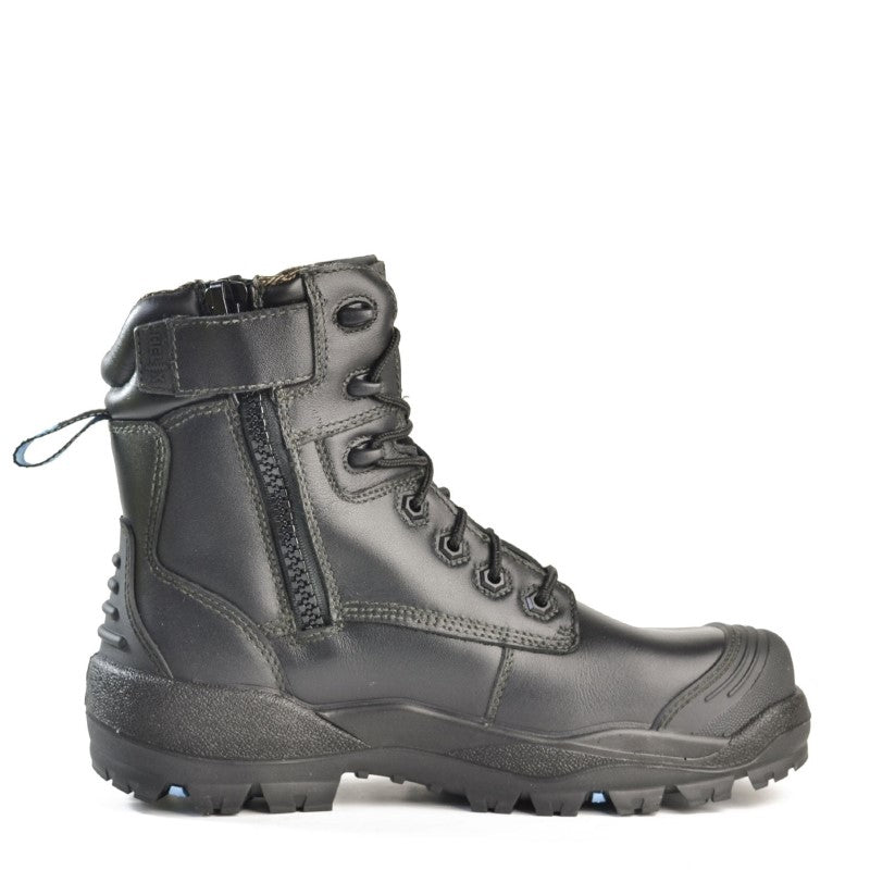 Bata Longreach C/T black safety boots, size 12, with composite protection, zip sides, insulation, and slip resistance features.