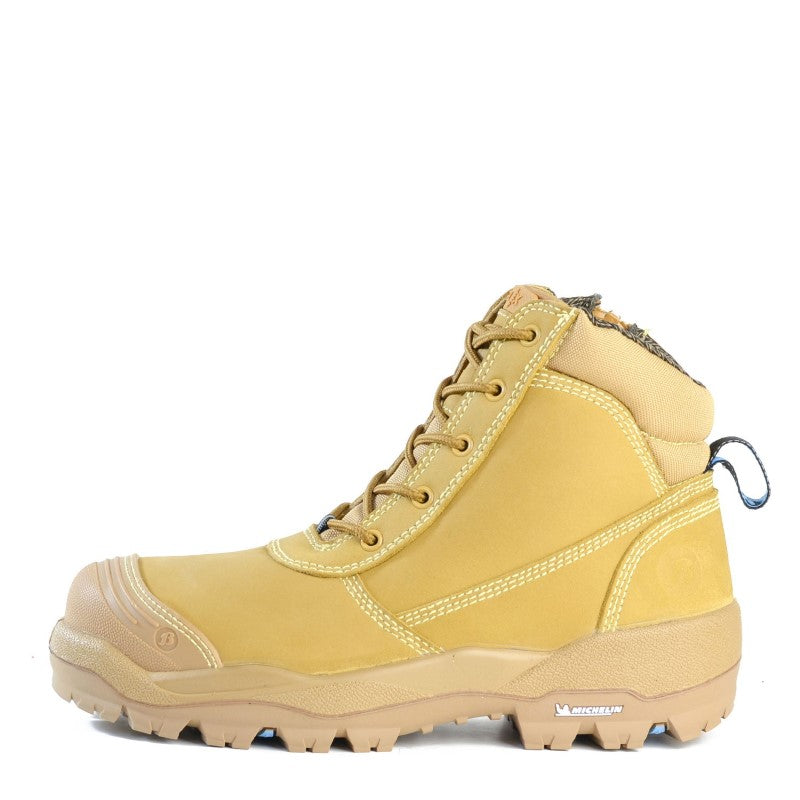 Bata Horizon SC Wheat Leather Safety Boot in size 4 with steel toecap, D30 impact protection, and comfortable cushioning.