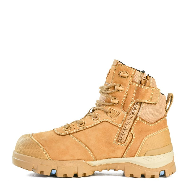Bata Avenger Wheat safety boots in size 7, featuring carbon fiber toecaps, D3O support, and a lightweight, stylish design.