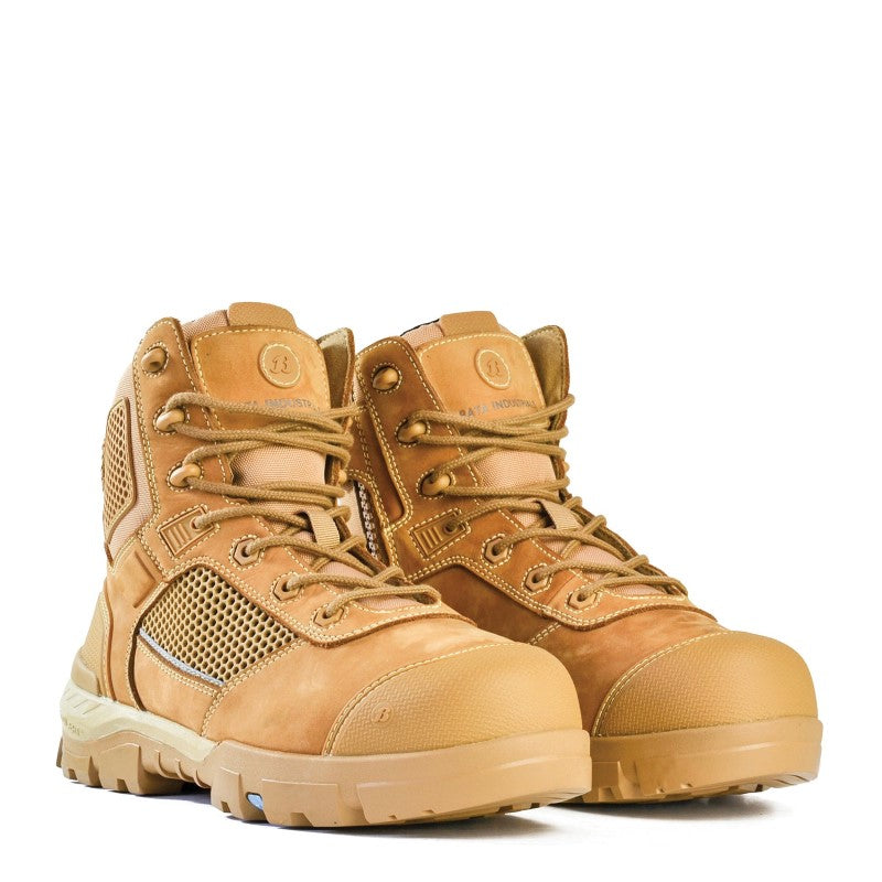 Bata Avenger Wheat safety boots in size 10, featuring metal-free construction, carbon fiber toecap, and advanced cushioning for comfort.