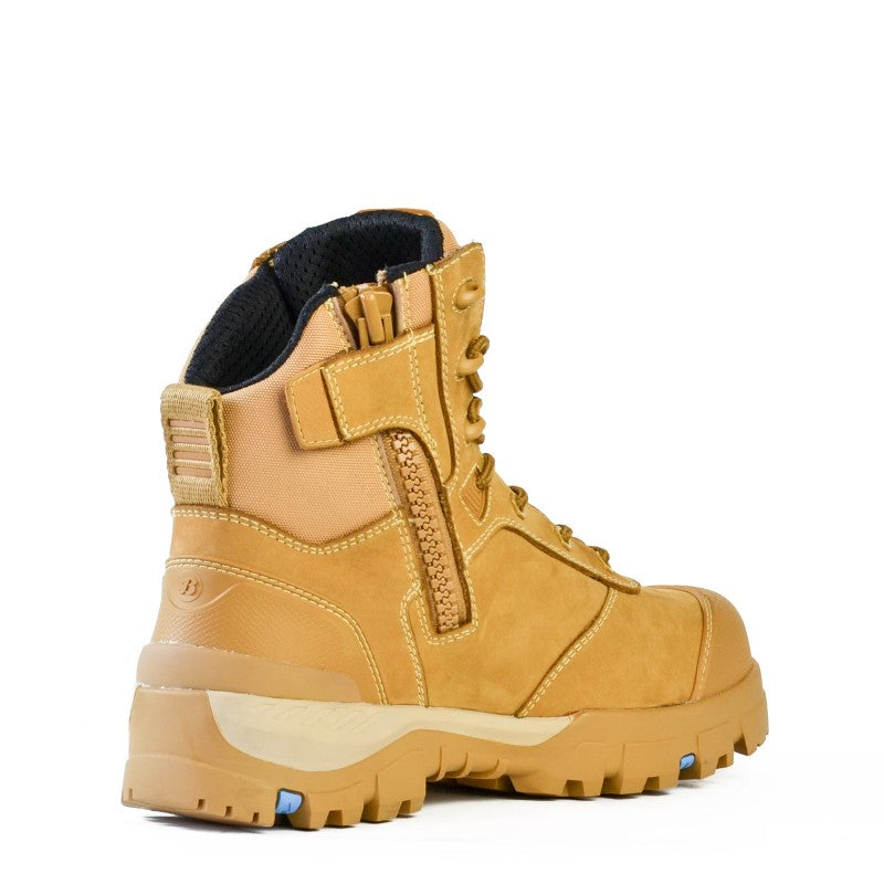Bata Avenger Wheat safety boots (Size 10) featuring carbon fiber toecap, anti-penetration midsole, and advanced cushioning.