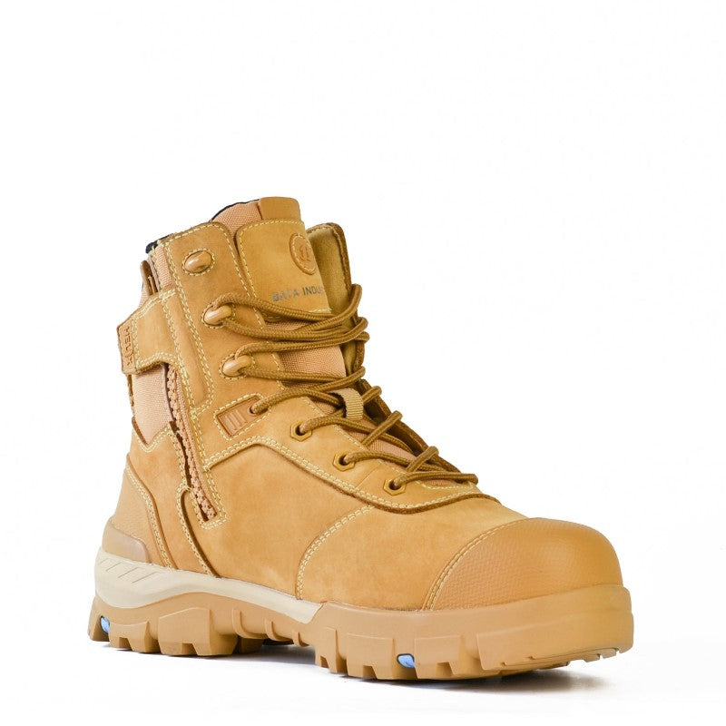 Bata Avenger Wheat Safety Boots in Size 7, featuring lightweight, metal-free design, carbon fiber toecap, and superior comfort.