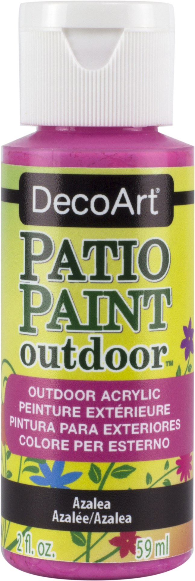 Vibrant 2oz Azalea outdoor paint for durable, scuff-resistant finishes on various surfaces like wood and masonry.