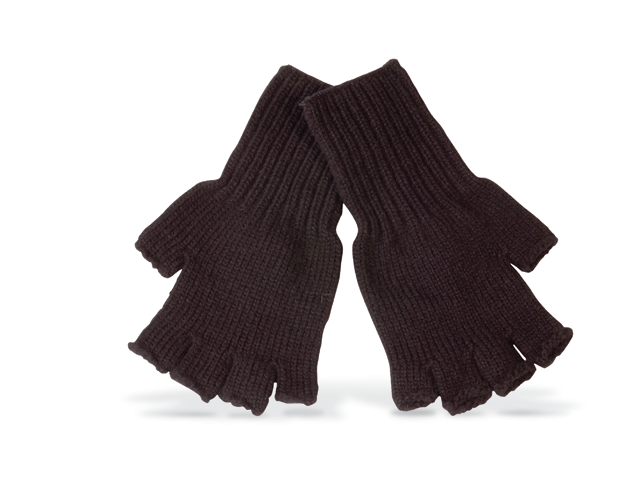 Fingerless black wool gloves, large size, offering warmth and dexterity for winter activities and stylish comfort.