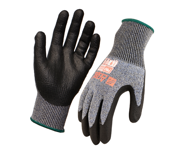Cut-resistant gloves featuring black polyurethane coating, size 8, designed for safety and dexterity in light to medium tasks.