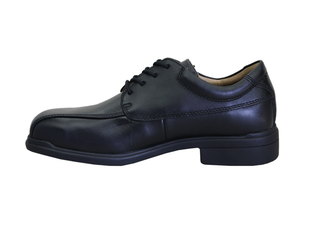 Blundstone men's black lace-up shoes, size 8, with steel toe, breathable PU footbed, and heat-resistant sole for durability and comfort.