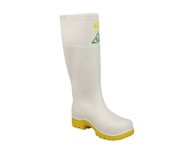 Bata Safemate2 waterproof gumboots in white/yellow, Size 10, featuring slip-resistant sole and cushioned insole for ultimate comfort.