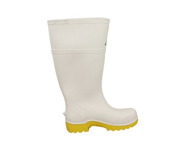 Waterproof Bata Safemate2 gumboots in White/Yellow, Size 10, featuring slip-resistant sole and comfortable fit for indoor/outdoor use.