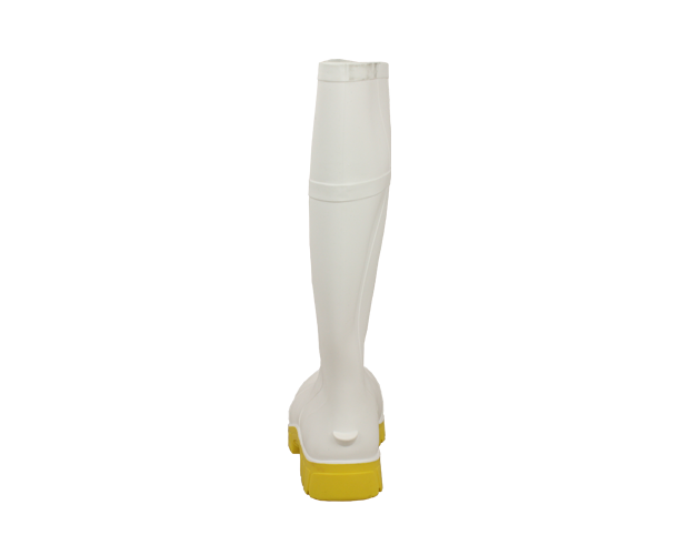 Waterproof Bata Safemate2 gumboots in White/Yellow, Size 10, with slip-resistant sole and cushioned insole for comfort.