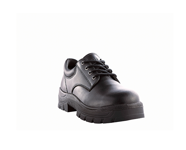 Men's Howler Amazon Black safety shoes, size 10, with steel toe-cap, padded collars, and durable leather for workplace protection.