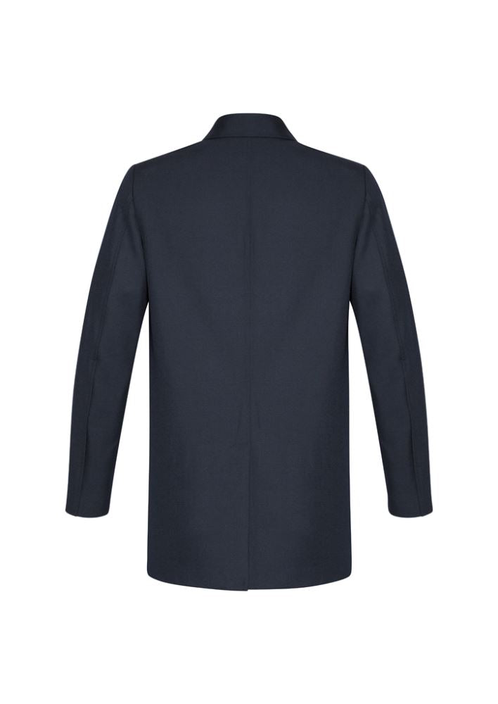 Men's Lined Car Coat in Midnight, 4XL, features wool blend fabric, jacquard lining, concealed buttons, and thigh-length design.